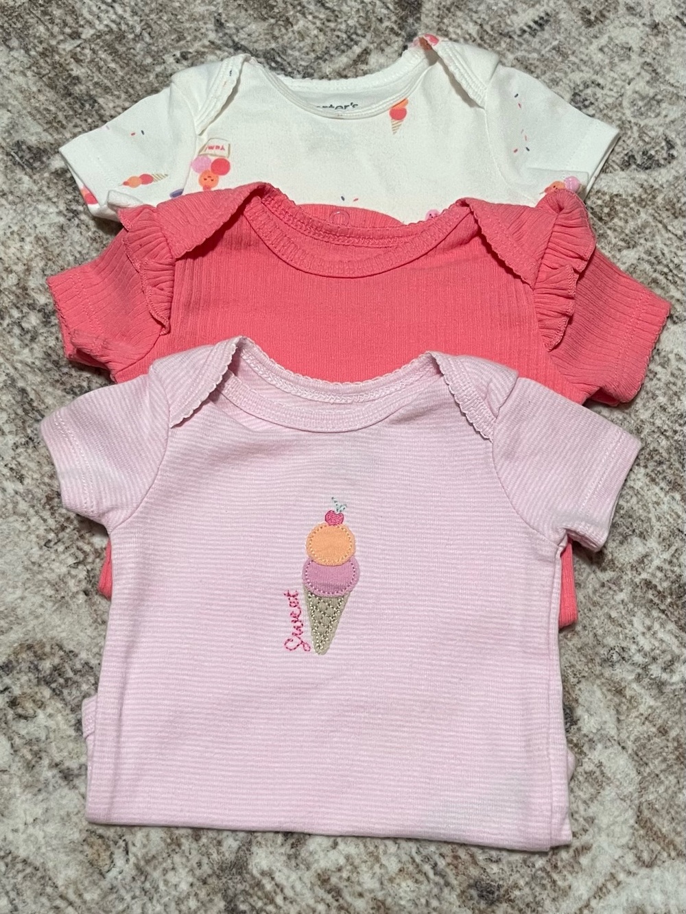 3-Pack Baby Girls Short Sleeve Bodysuits - Pink, Coral, White